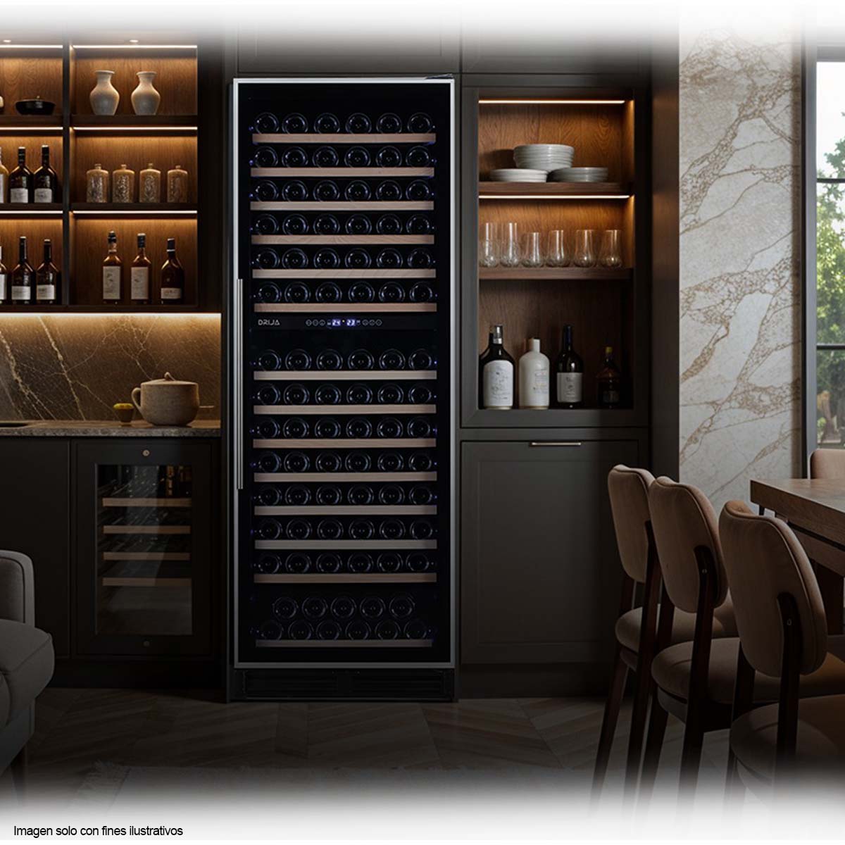 Vinera Chianti 154 de DRIJA, capacidad de 154 botellas marco delgado de acero inoxidable