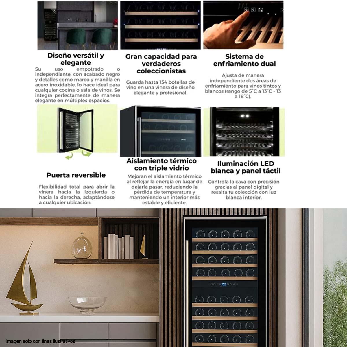 Vinera Chianti 154 de DRIJA, capacidad de 154 botellas marco delgado de acero inoxidable