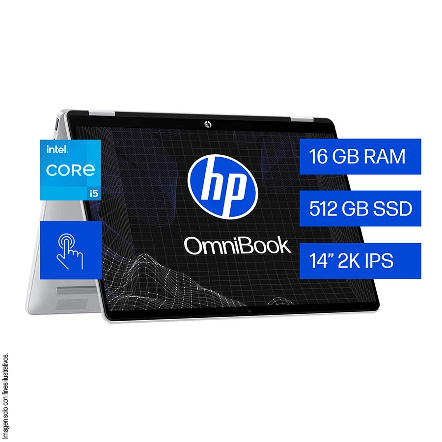 Laptop OmniBooK 5 Flip HP, 14-FP0054LA HP, pantalla 14” multitáctil, core i5-1334U 16GB 512GB windows11