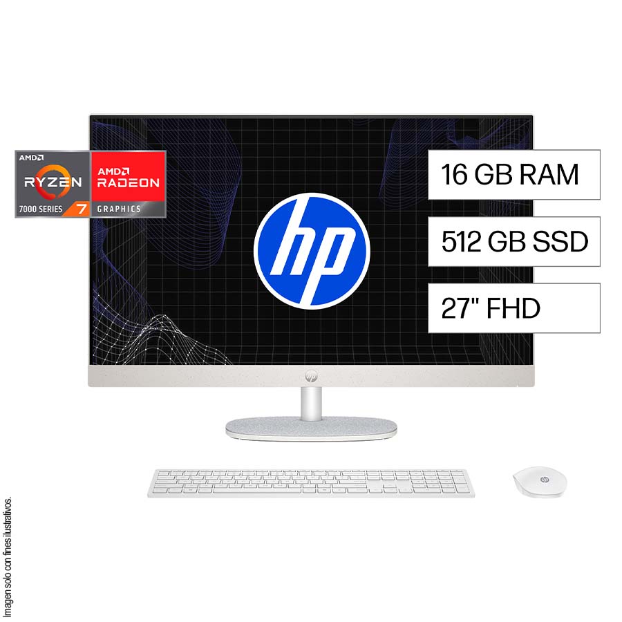 All in One HP 27-CR0275LA Pantalla 27” FHD, Ryzen 7-7730U 16GB 512GB Windows 11