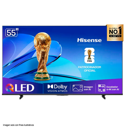 Televisor QLED Smart, 55”, 55Q6QV, Hisense, 4K UHD VIDAA con Dolby Vision Atmos
