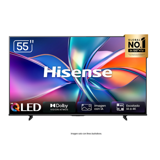 Televisor QLED Smart, 55”, 55Q6QV, Hisense, 4K UHD VIDAA con Dolby Vision Atmos