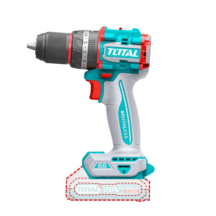 Taladro inalámbrico 1/2" UTIDLI20668 Total, incluye 2 baterías y un cargador