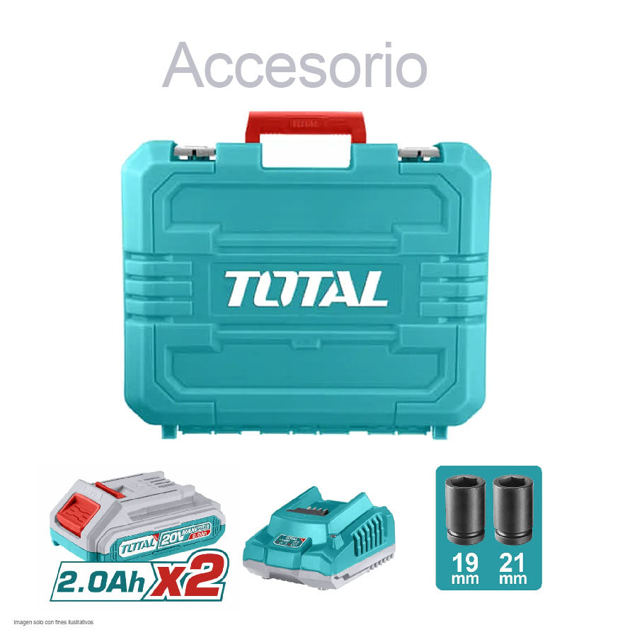 Llave de impacto dado cuadrado 1/2" UTIWL12035 Total, 20V 350NM incluye batería y cargador