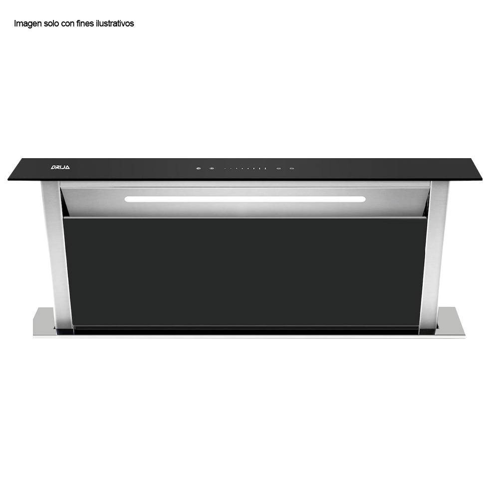 Extractor de grasa 90Cm Arco Isla 90, acero inoxidable panel de vidrio negro, extracción 700MCH filtro de aluminio