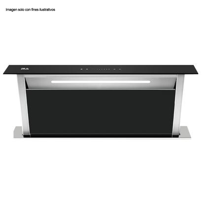 Extractor de grasa 90Cm Arco Isla 90, acero inoxidable panel de vidrio negro, extracción 700MCH filtro de aluminio