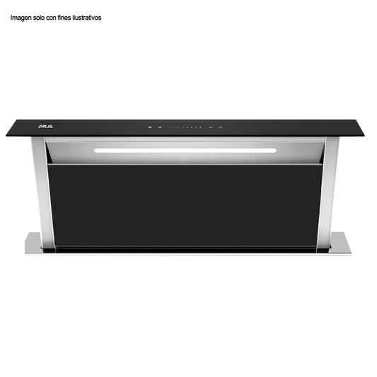 Extractor de grasa 90Cm Arco Isla 90, acero inoxidable panel de vidrio negro, extracción 700MCH filtro de aluminio
