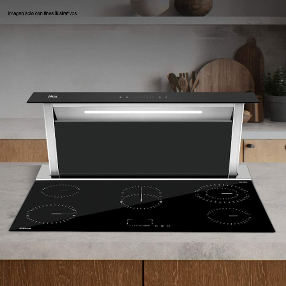 Extractor de grasa 90Cm Arco Isla 90, acero inoxidable panel de vidrio negro, extracción 700MCH filtro de aluminio
