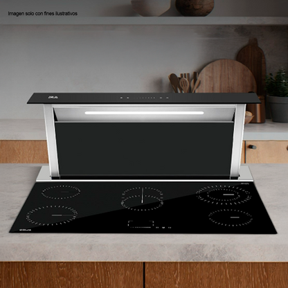 Extractor de grasa 90Cm Arco Isla 90, acero inoxidable panel de vidrio negro, extracción 700MCH filtro de aluminio