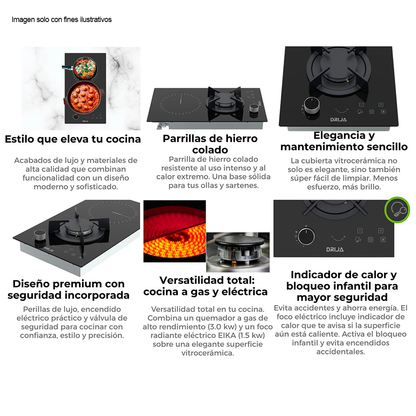 Estufa Dual - Gas y eléctrica (29cm) Sicilia 30, acabado de vitrocerámica Drija