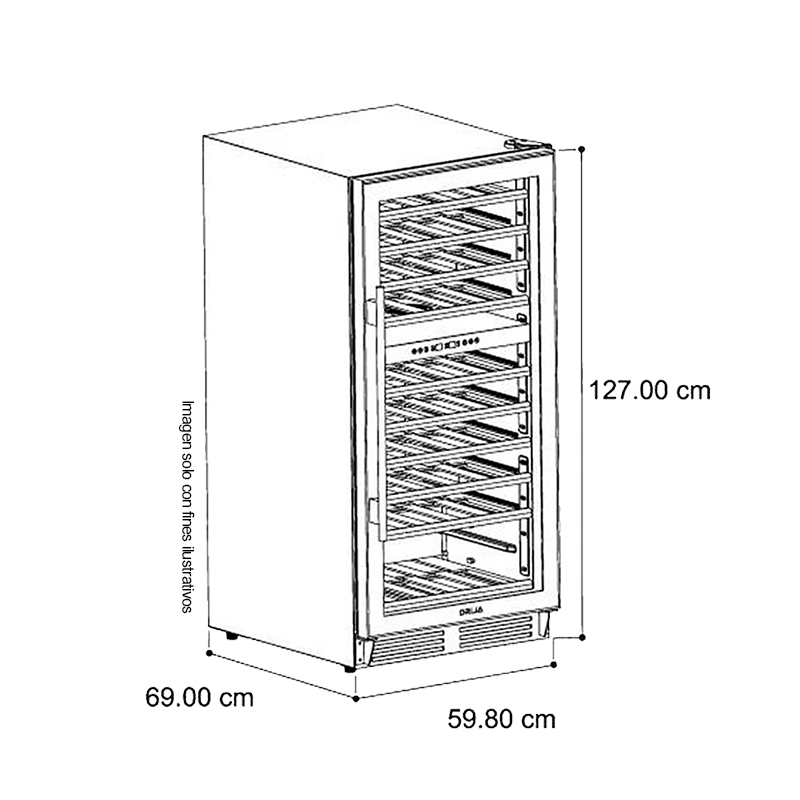 Vinera empotrable DOLCE 110 Drija, capacidad de 110 botellas, diseño versátil y elegante, control táctil (pantalla LED) sistema de enfriamiento dual, puerta reversible, 115V-60Hz