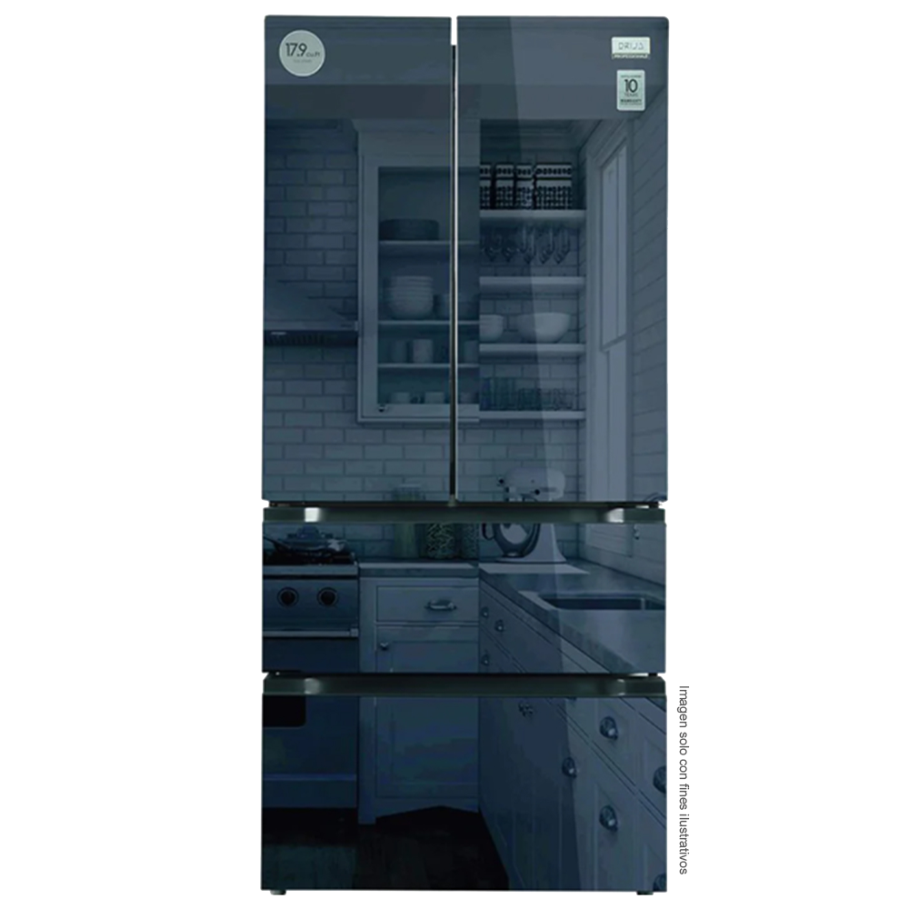 Refrigerador y congelador 18pc Mirror-18D4P Drija, 4 puertas espejo azul estilo frances, tecnología inverter
