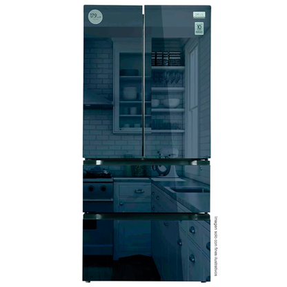 Refrigerador y congelador 18pc Mirror-18D4P Drija, 4 puertas espejo azul estilo frances, tecnología inverter