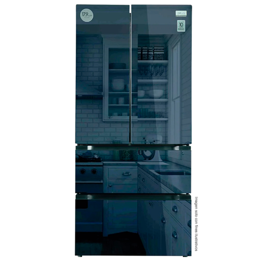 Refrigerador y congelador 18pc Mirror-18D4P Drija, 4 puertas espejo azul estilo frances, tecnología inverter