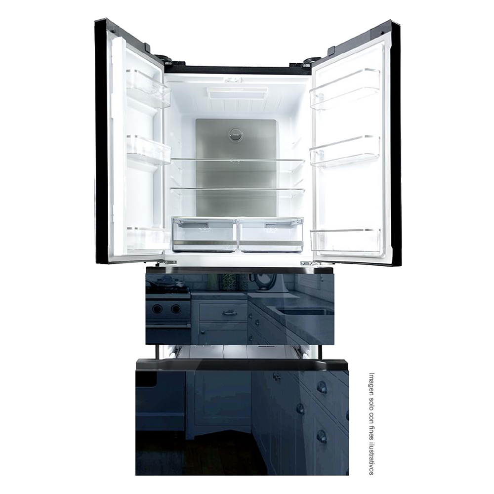 Refrigerador y congelador 18pc Mirror-18D4P Drija, 4 puertas espejo azul estilo frances, tecnología inverter