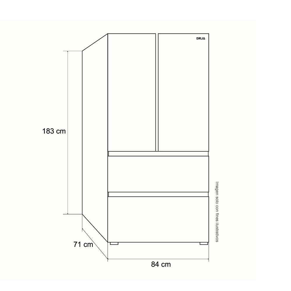 Refrigerador y congelador 18pc Mirror-18D4P Drija, 4 puertas espejo azul estilo frances, tecnología inverter