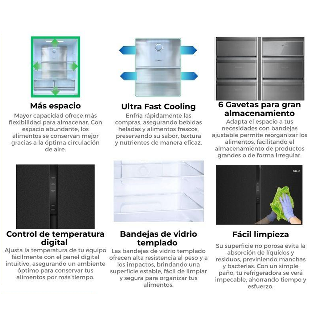 Refrigeradora y congelador Drija BLACK-23, 23pc Drija, puertas acabado vidrio templado | espejo negro