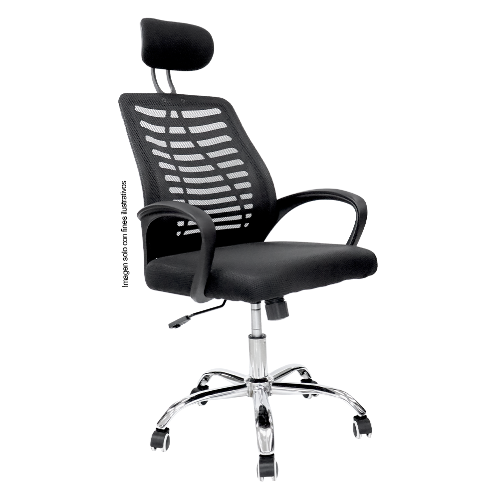 Silla de oficina 853-ERGON color negro base de metal cromado.