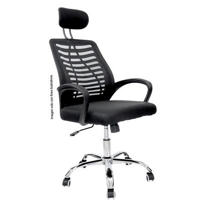 Silla de oficina 853-ERGON color negro base de metal cromado.