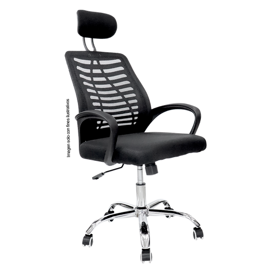 Silla de oficina 853-ERGON color negro base de metal cromado.