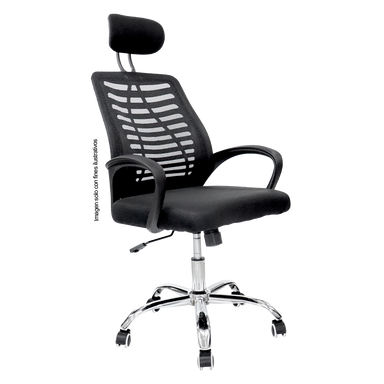 Silla de oficina 853-ERGON color negro base de metal cromado.