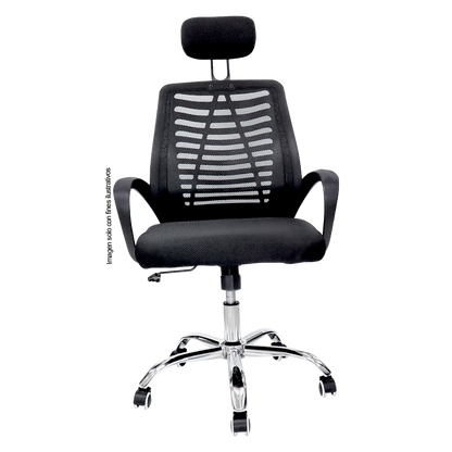Silla de oficina 853-ERGON color negro base de metal cromado.