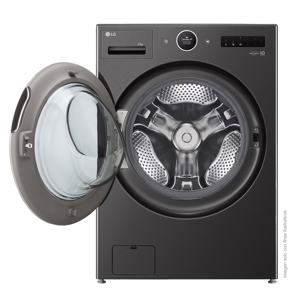 Lavadora de 23kg WM23BFXS6 LG, carga frontal, TurboWash360, acabado de acero negro
