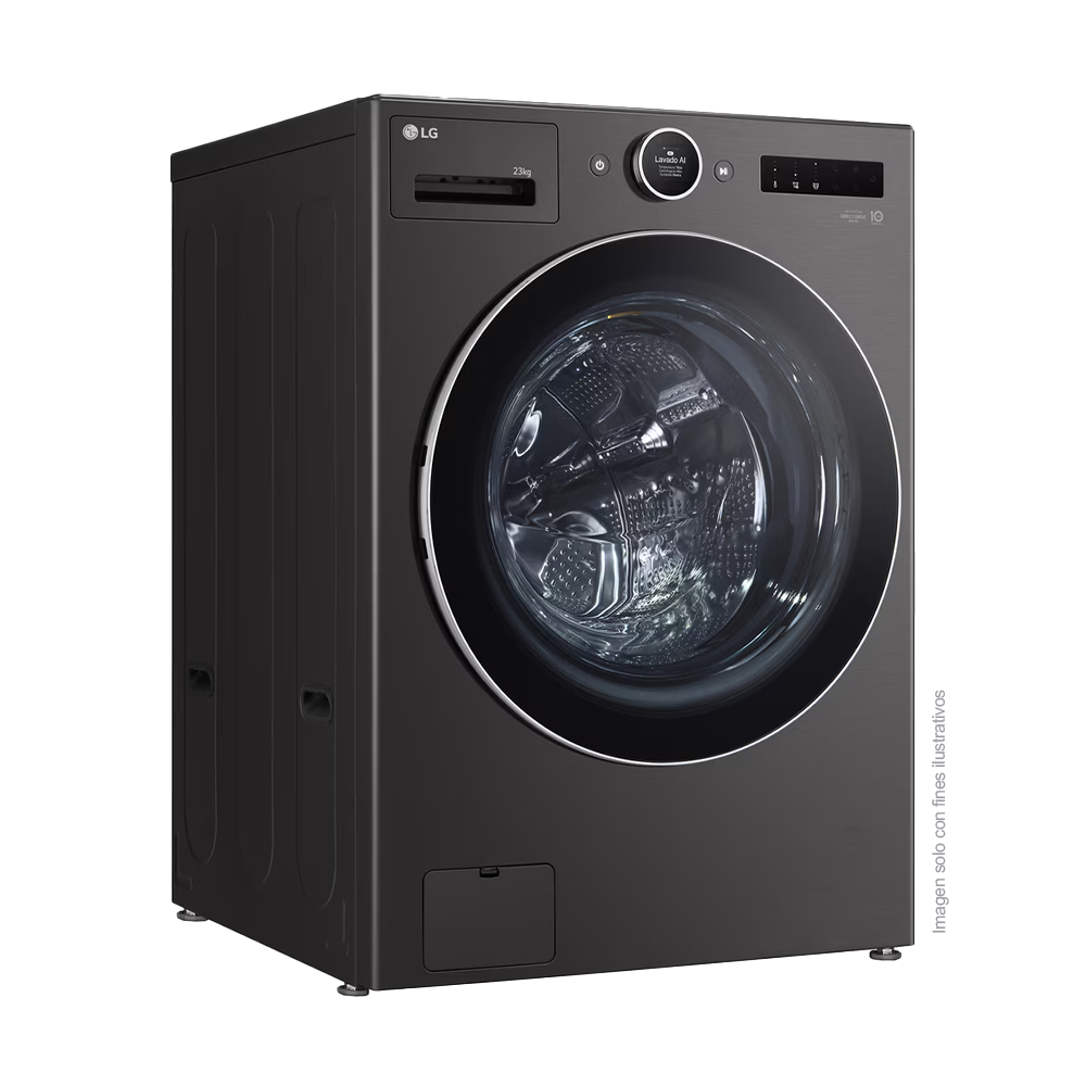 Lavadora de 23kg WM23BFXS6 LG, carga frontal, TurboWash360, acabado de acero negro
