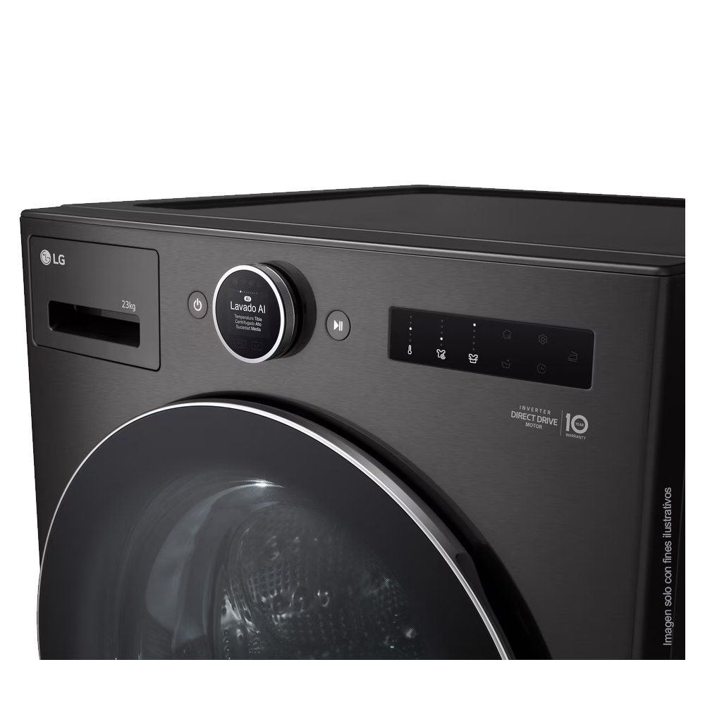 Lavadora de 23kg WM23BFXS6 LG, carga frontal, TurboWash360, acabado de acero negro