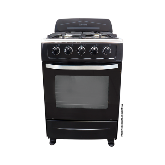 Estufa a gas de 24" HLGR600 Hotline 4 quemadores, mesa de acero inoxidable, color negro
