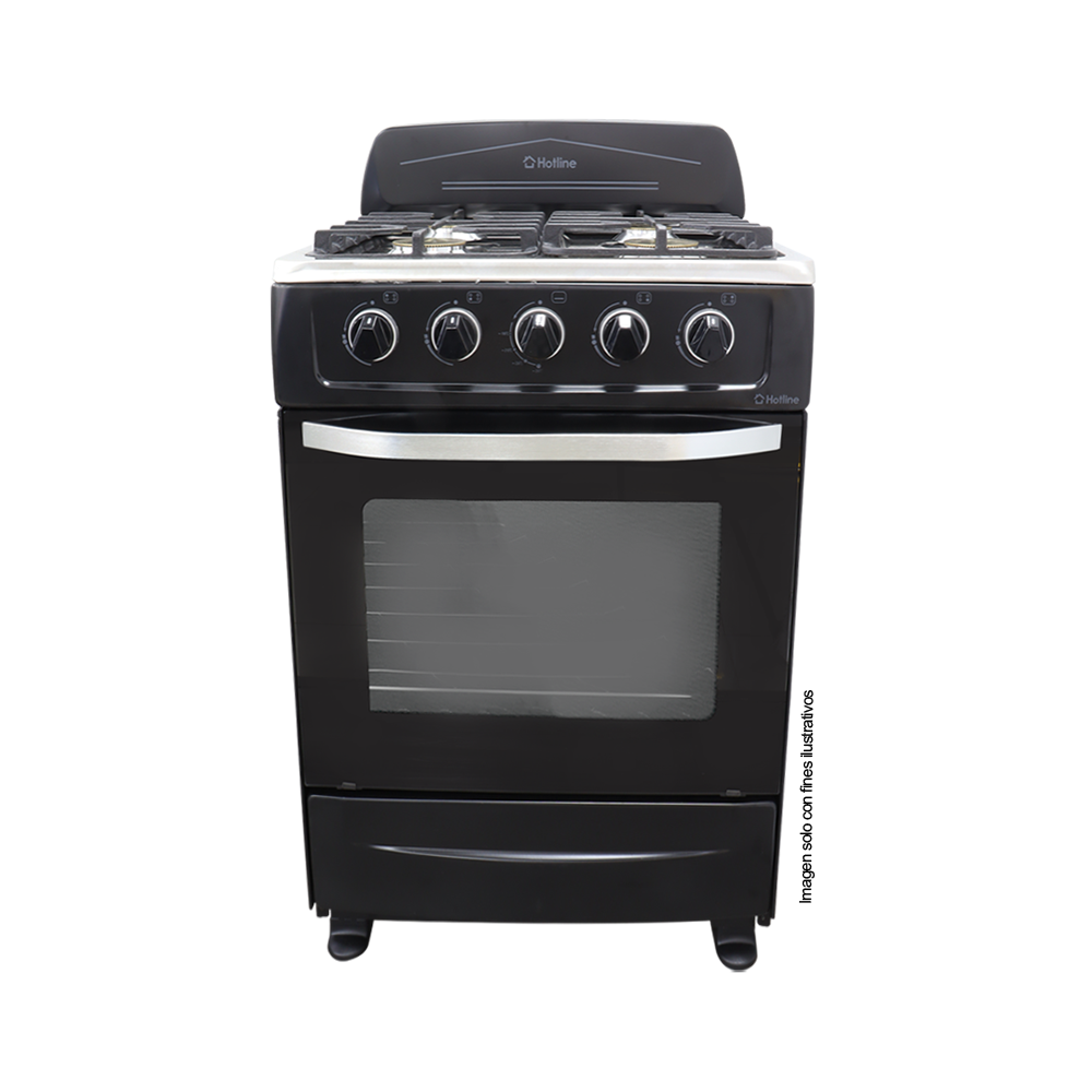 Estufa a gas de 24" HLGR600 Hotline 4 quemadores, mesa de acero inoxidable, color negro