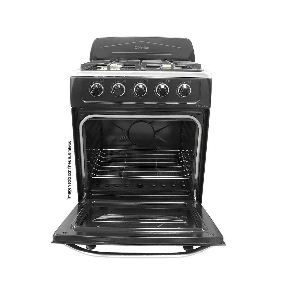 Estufa a gas de 24" HLGR600 Hotline 4 quemadores, mesa de acero inoxidable, color negro