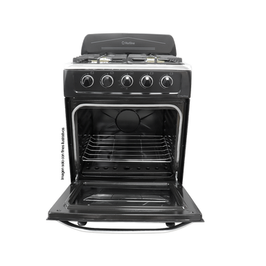 Estufa a gas de 24" HLGR600 Hotline 4 quemadores, mesa de acero inoxidable, color negro