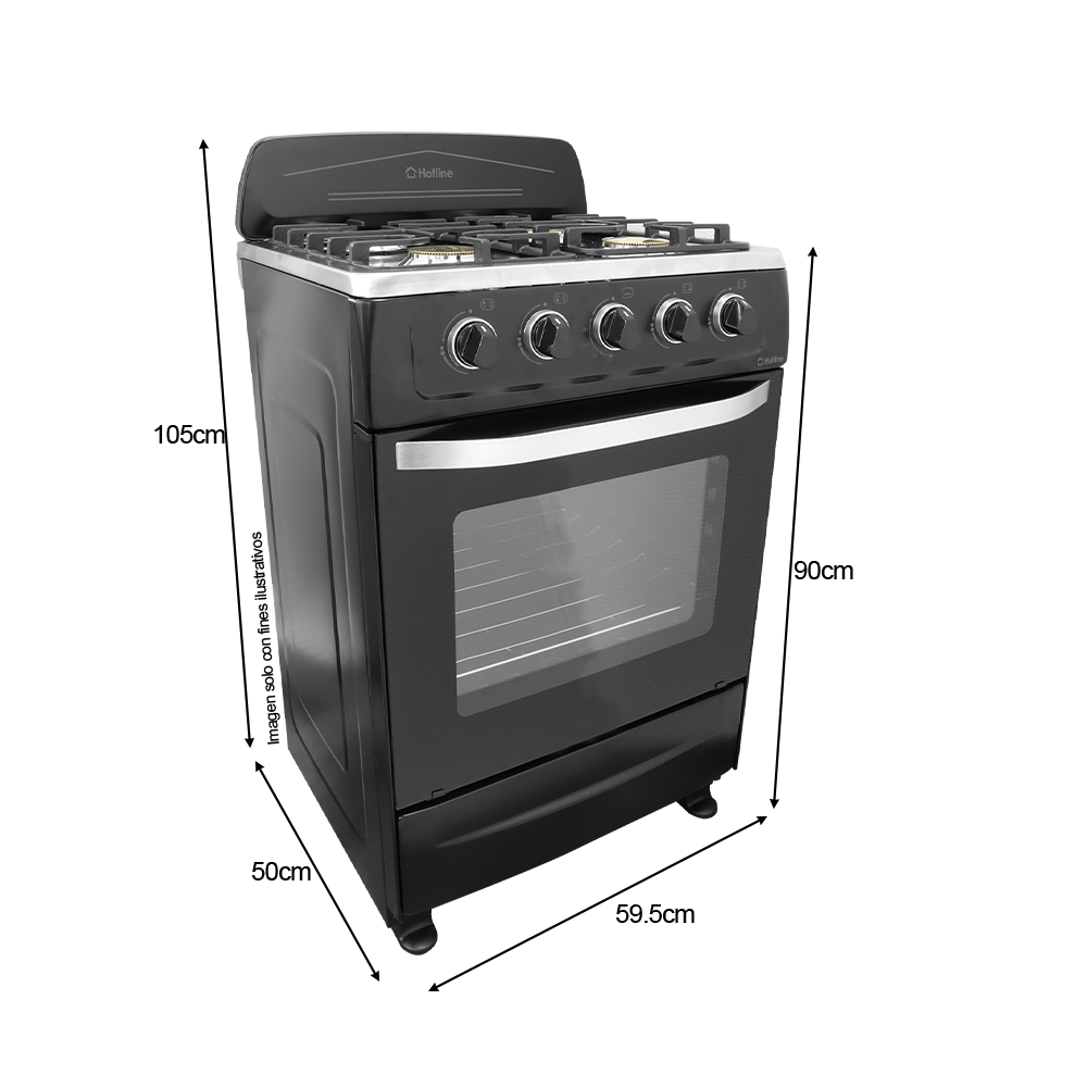 Estufa a gas de 24" HLGR600 Hotline 4 quemadores, mesa de acero inoxidable, color negro