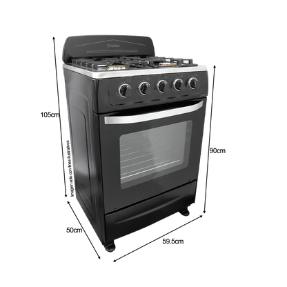 Estufa a gas de 24" HLGR600 Hotline 4 quemadores, mesa de acero inoxidable, color negro