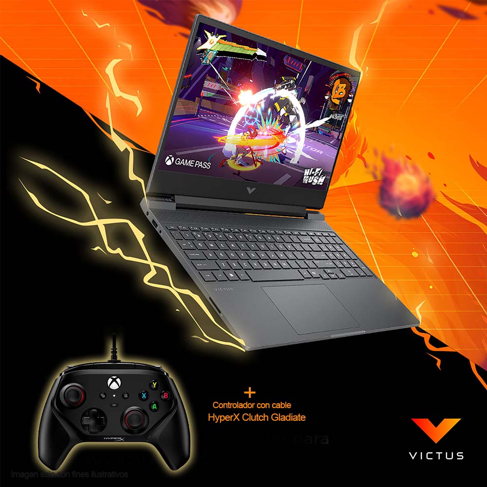 Laptop VICTUS 15-FB3018LA HP, AMD Ryzen 7 7445H 8G 512G + Control HYPER Serie Gladiate alámbrico