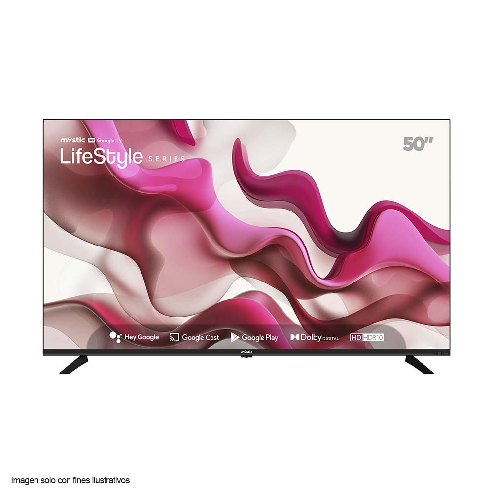Televisor 50" LED MY-SG50109T Mystic, con asistente de voz Hey Google, 4K HDR10, Dolby Digital, Google Play Store y Bluetooth.