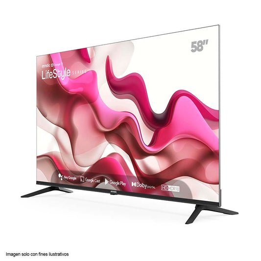 Televisor 58" LED Smart MY-SG58109T Mystic, serie LifeStyle, con asistente de voz Hey Google, 4K HDR10, Dolby Digital, Google Play Store y Bluetooth.