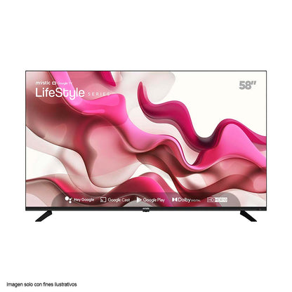Televisor 58" LED Smart MY-SG58109T Mystic, serie LifeStyle, con asistente de voz Hey Google, 4K HDR10, Dolby Digital, Google Play Store y Bluetooth.