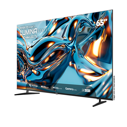 Televisor 65" QD-MiniLED MY-SMIG65709 Mystic Serie Lumina, con asistente de voz Hey Google Hands Free, 4K HDR10, Gamer 144Hz y Dolby Atmos, Dolby Vision, Google Play Store y Bluetooth
