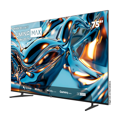 Televisor 75" QD-MiniLED MY-SMIG75709 Mystic Google TV, con asistente de voz Hey Google Hands Free, 4K HDR10, Gamer 144Hz y Dolby Atmos, Dolby Vision, Google Play Store y Bluetooth