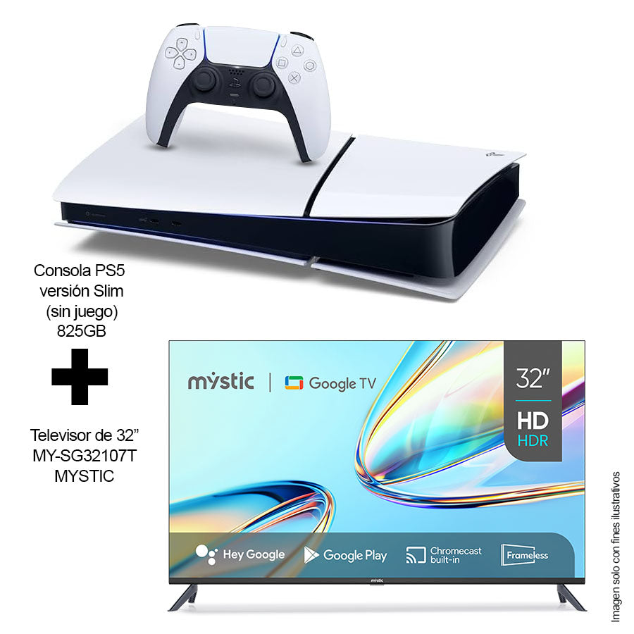 COMBO Consola PS5 digital 825GB versión Slim, sin juego Sony + TV de 32" MY-SG32107T Mystic