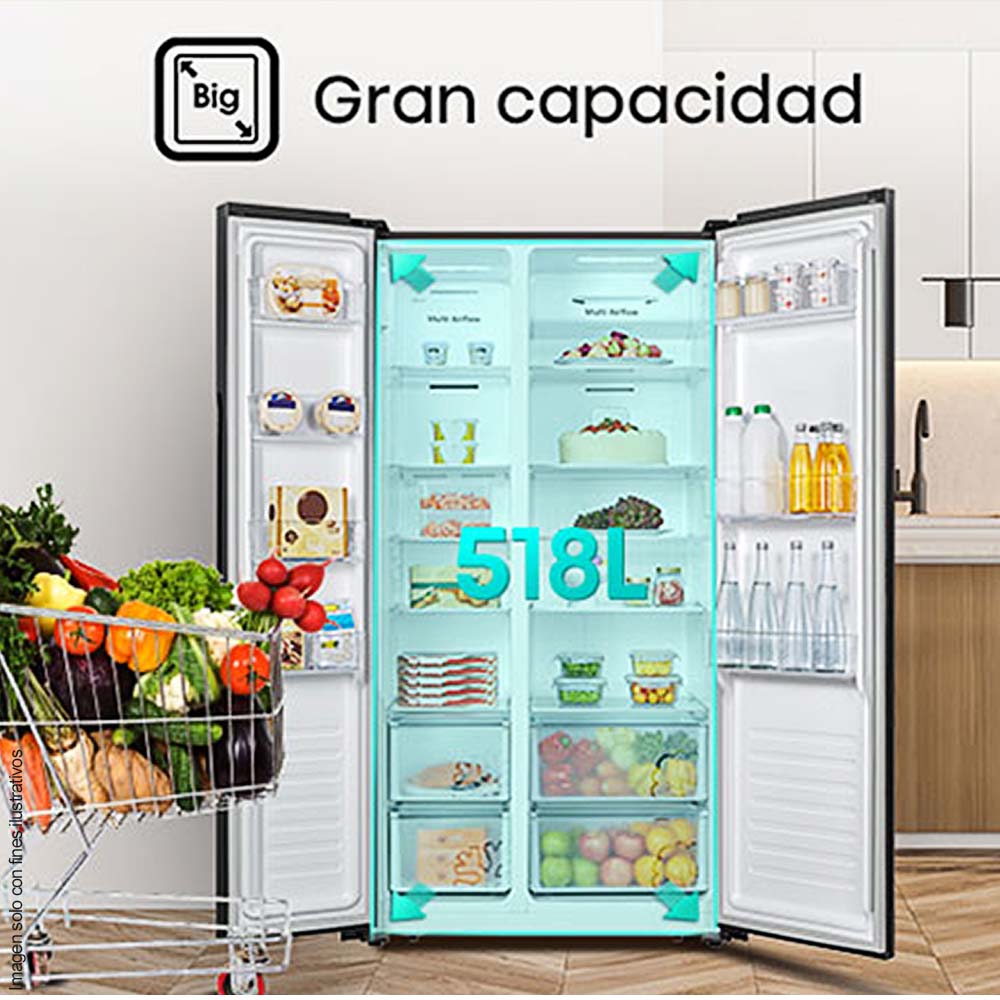 Refrigeradora 18pc Side By Side RS19N6ABI Hisense inverter, color negro