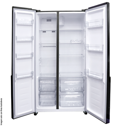 Refrigeradora 15.62pc RF-NV-SB471LSS Side By Side color negro, compresor inverter