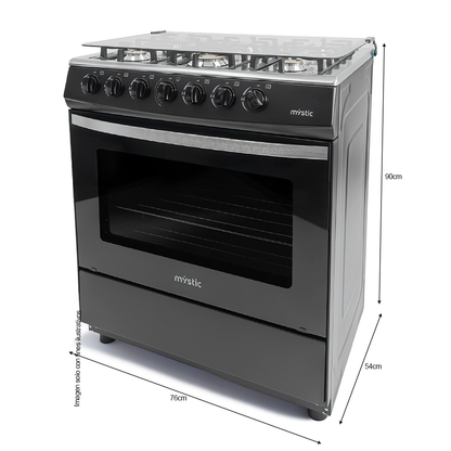 Estufa a gas 30" Agata Plus MY-ST6Q750-PHSC-B, Mystic, 6 quemadores