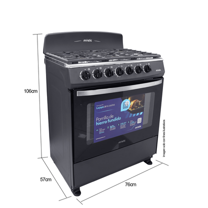 Estufa a gas 30" 6 quemadores AGATA PLUS MY-ST6Q750-PHSC-GY Mystic