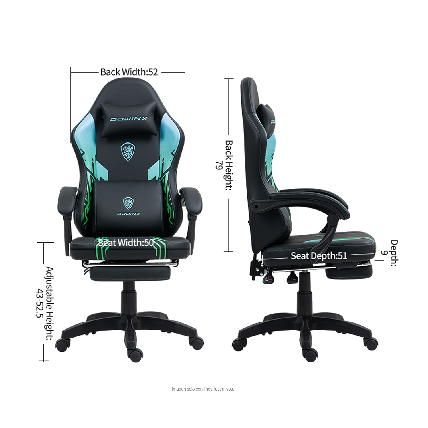 Silla Gaming LS-D1140 con reposapiés, color verde negro