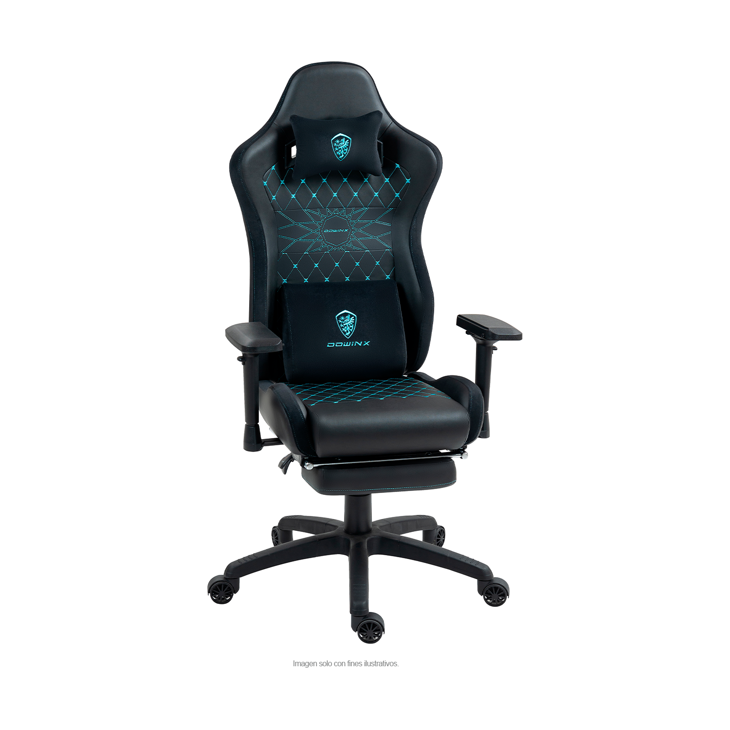 Silla Gaming LS-D1157 color negro detalles en verde, con reposapiés.