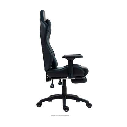 Silla Gaming LS-D1157 color negro detalles en verde, con reposapiés.