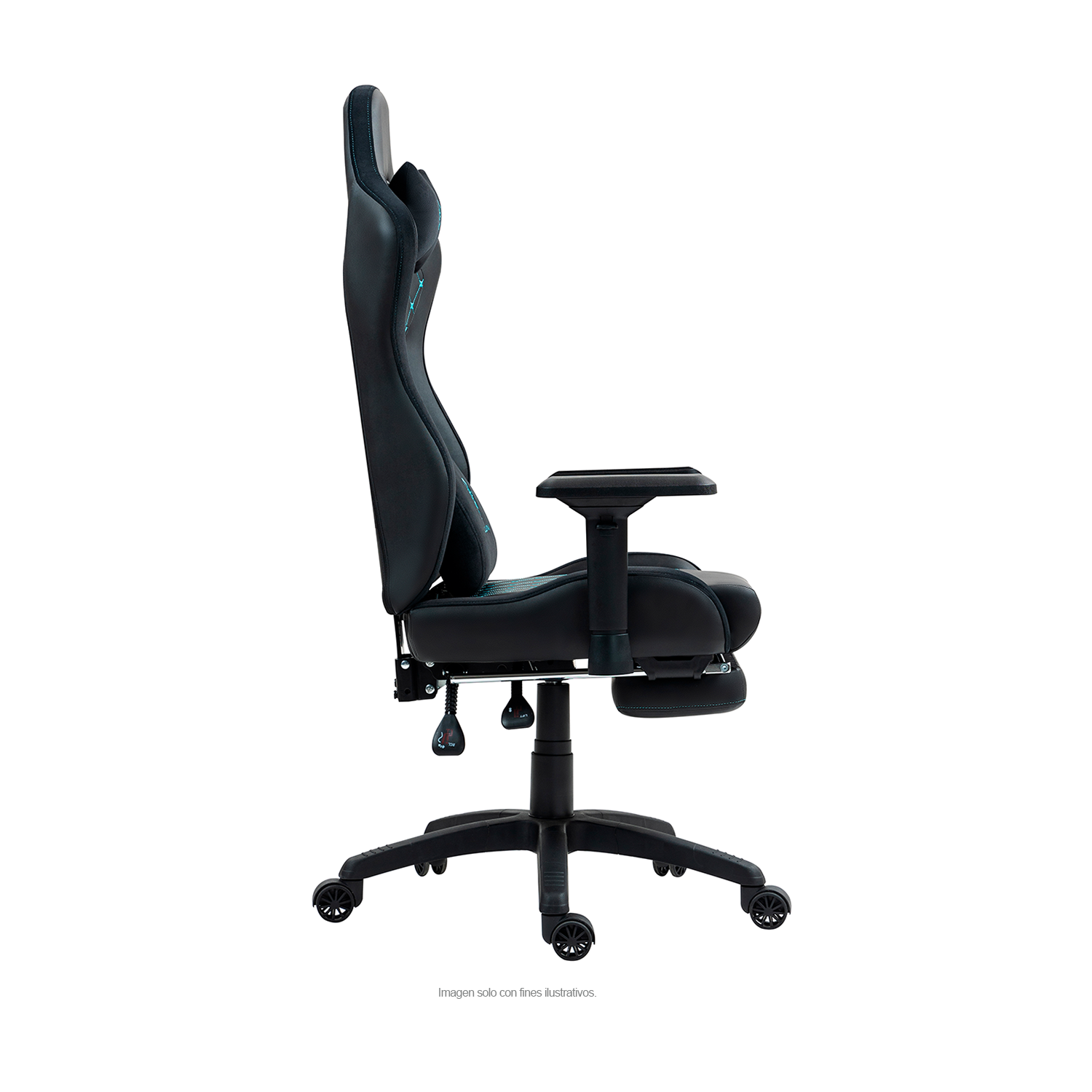 Silla Gaming LS-D1157 color negro detalles en verde, con reposapiés.